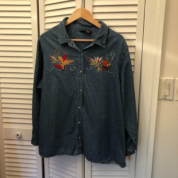 Holiday Editions Tops - Holiday Editions vintage chambray women embroidered shirt, 2X